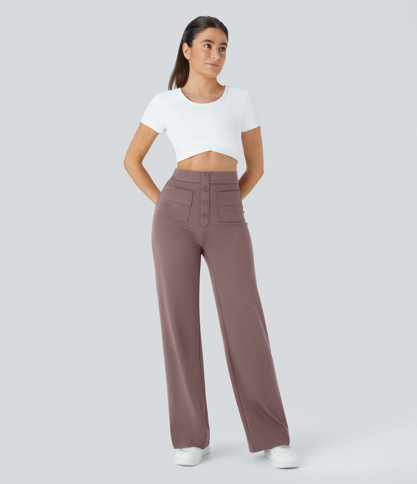 Pantalon taille haute coupe droite DayStretch avec poches