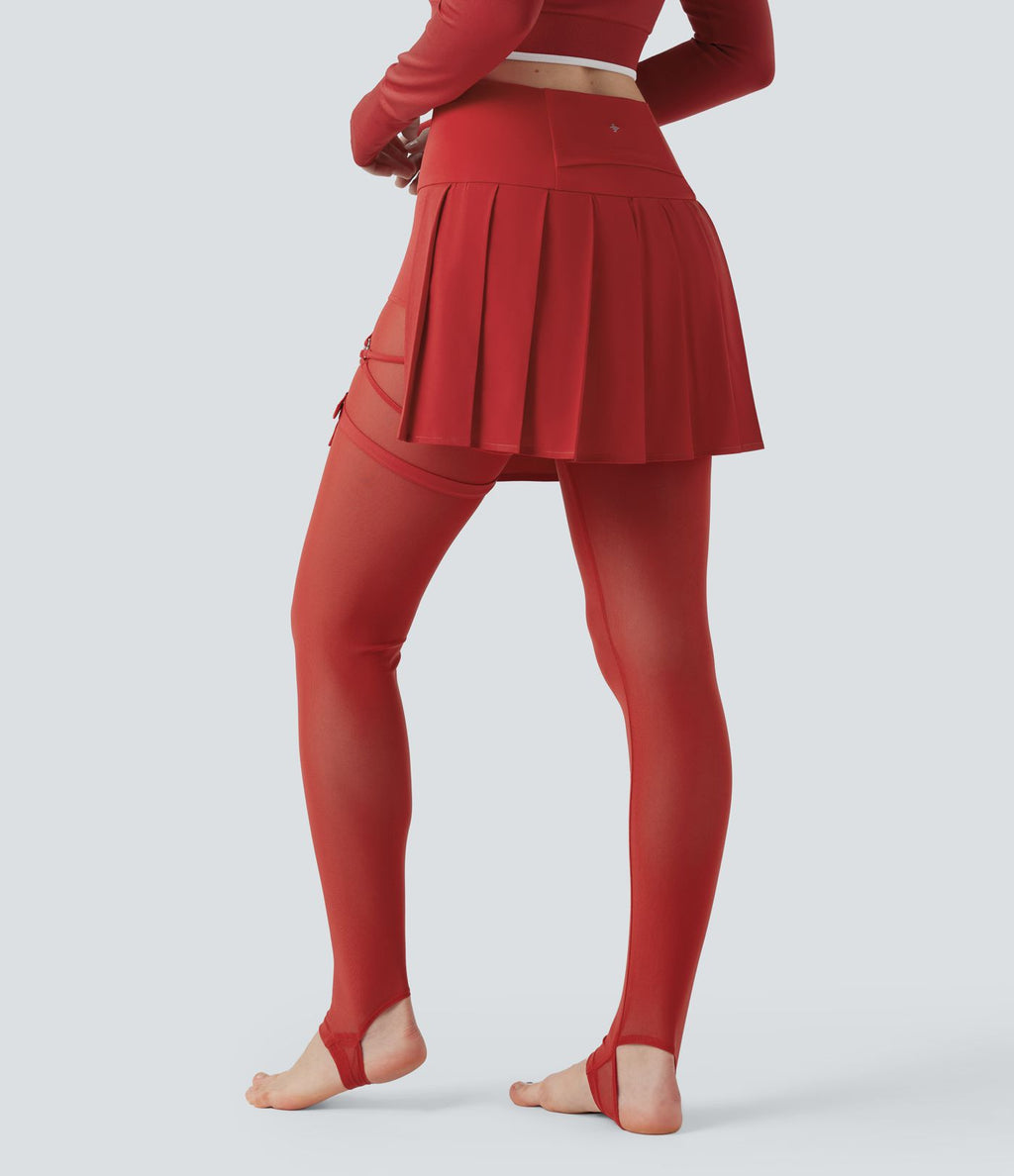 Legging à jupe étrier danse Breezeful™ 2-en-1 taille haute plissé résille contrastante séchage rapide avec poches