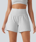 Short de yoga 2-en-1 à rayures, taille très haute, 12,5 cm, à poches