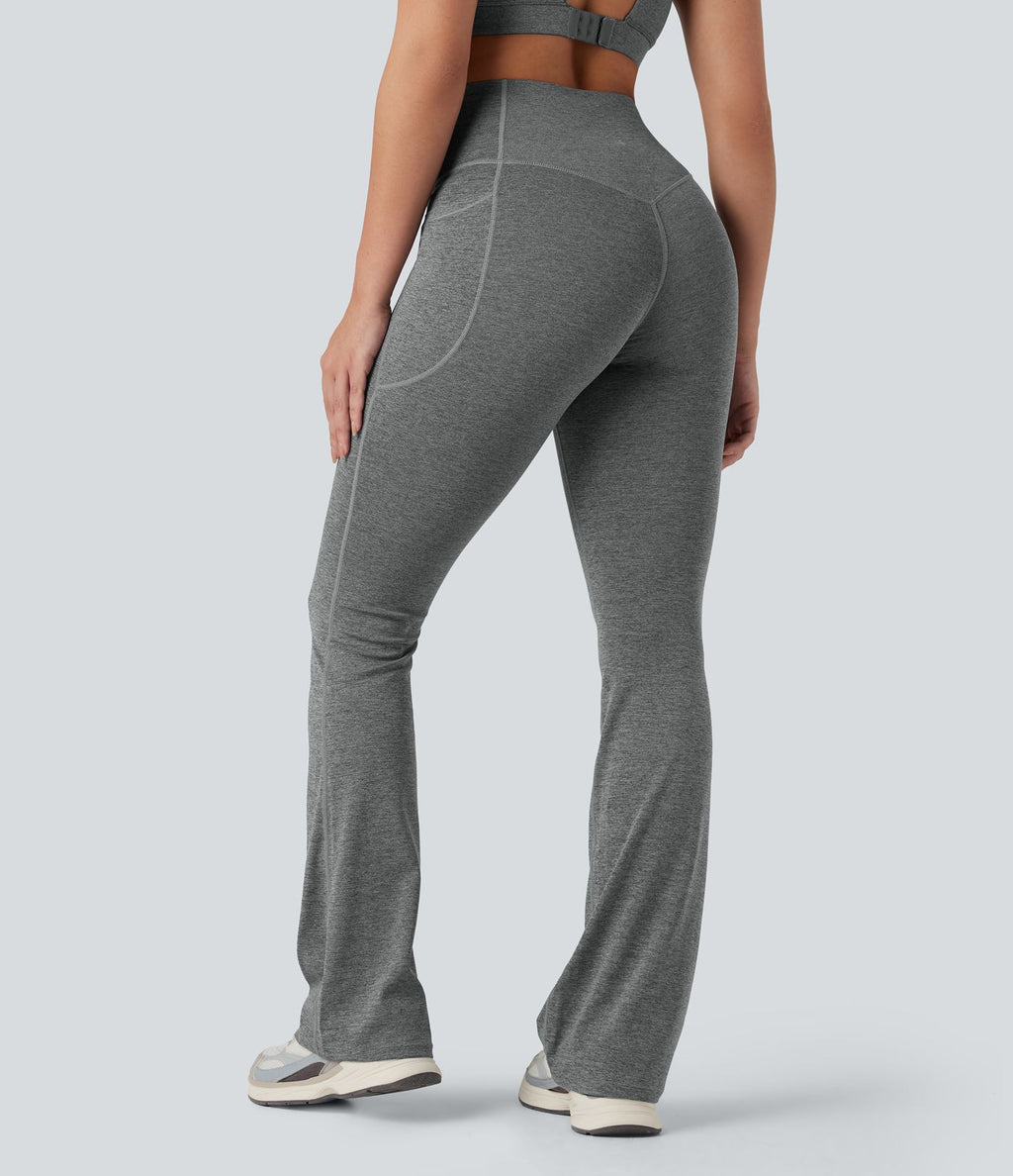 Pantalon de yoga à coupe bootcut gainant taille haute chiné à séchage rapide avec poches Halara UltraSculpt™