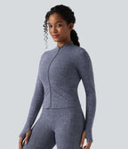 Veste de yoga OneForm Seamless Flow à manches longues avec zip et passage de pouce
