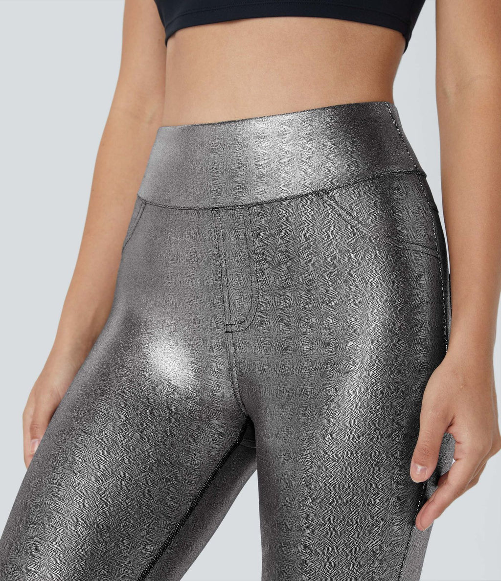 Softlyzero™ Legging Travail Taille Haute Tissu Enduit Poche Latérale Arrière