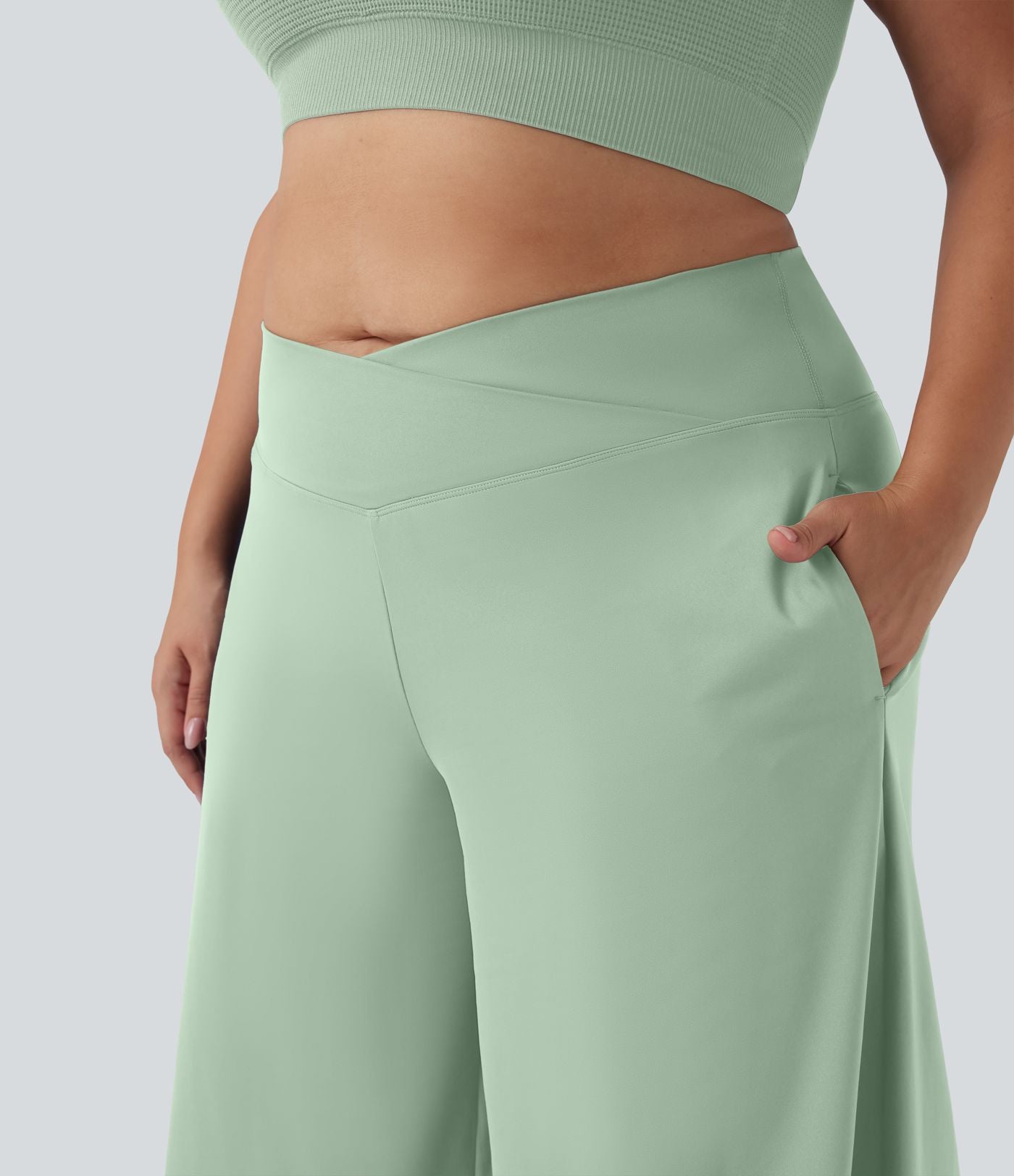 Pantalon corsaire grande taille large SoftlyZero™ Airy taille haute croisée effet frais InstantCool avec poches