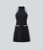 Halara UltraSculpt™ Robe mini de golf sans manches col cheminée color block avec poches