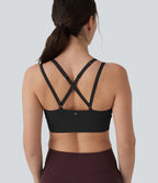 Brassière de sport yoga maintien léger dos croisé ouvert bretelles réglables froncée avec brassière intégrée, à effet frais InstantCool et séchage rapide, protection solaire UPF50+