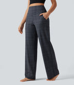 Pantalon de yoga droit Halara UltraSculpt™ taille haute gainant à motif tartan avec poches