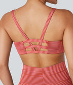 Brassière de sport yoga soutien léger col U à découpes rayé bonnets A-C