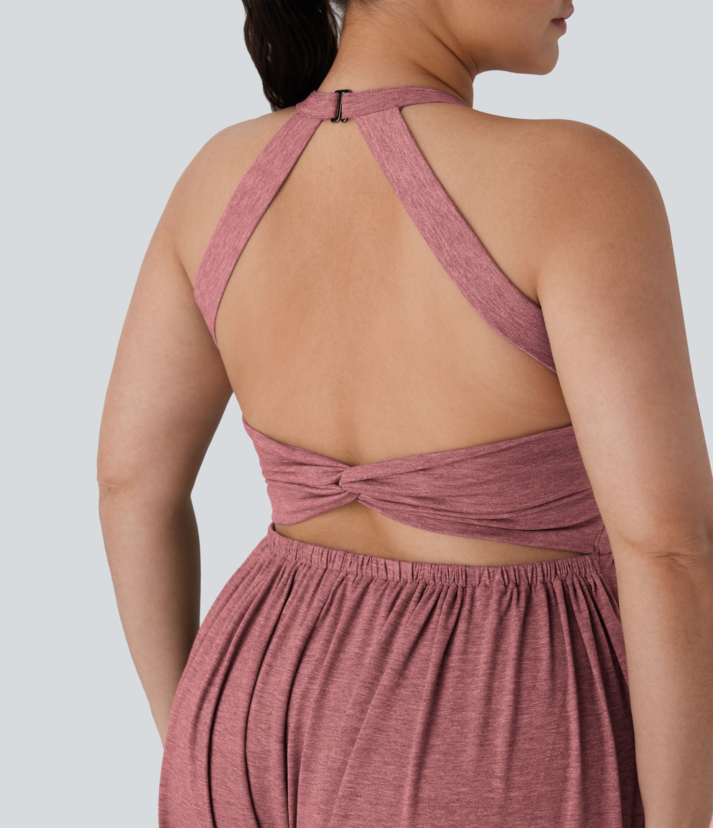 Combinaison sarouel dos nu torsadée grande taille avec poche latérale - Édition facile à enfiler