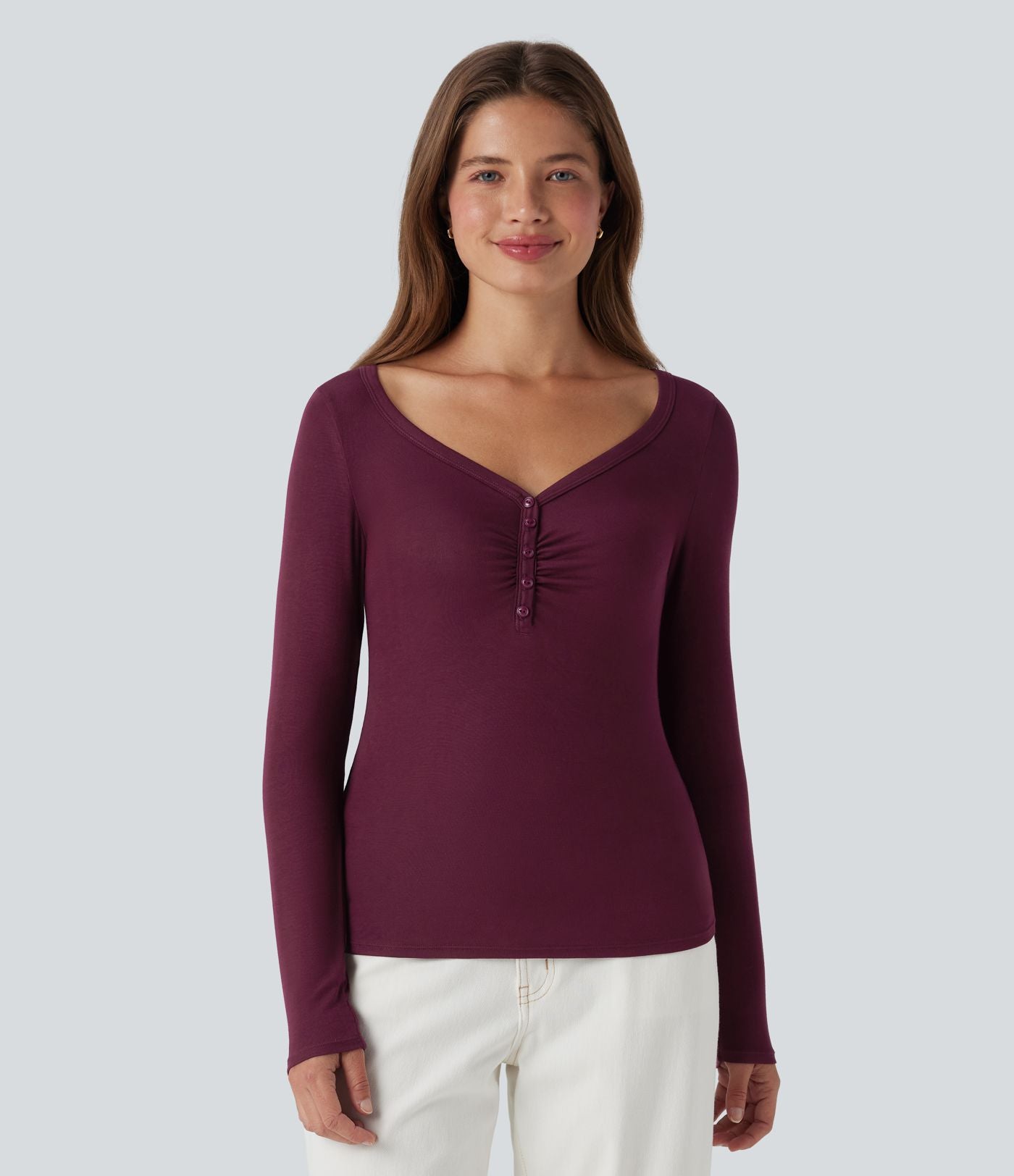 Haut casual côtelé col henley manches longues