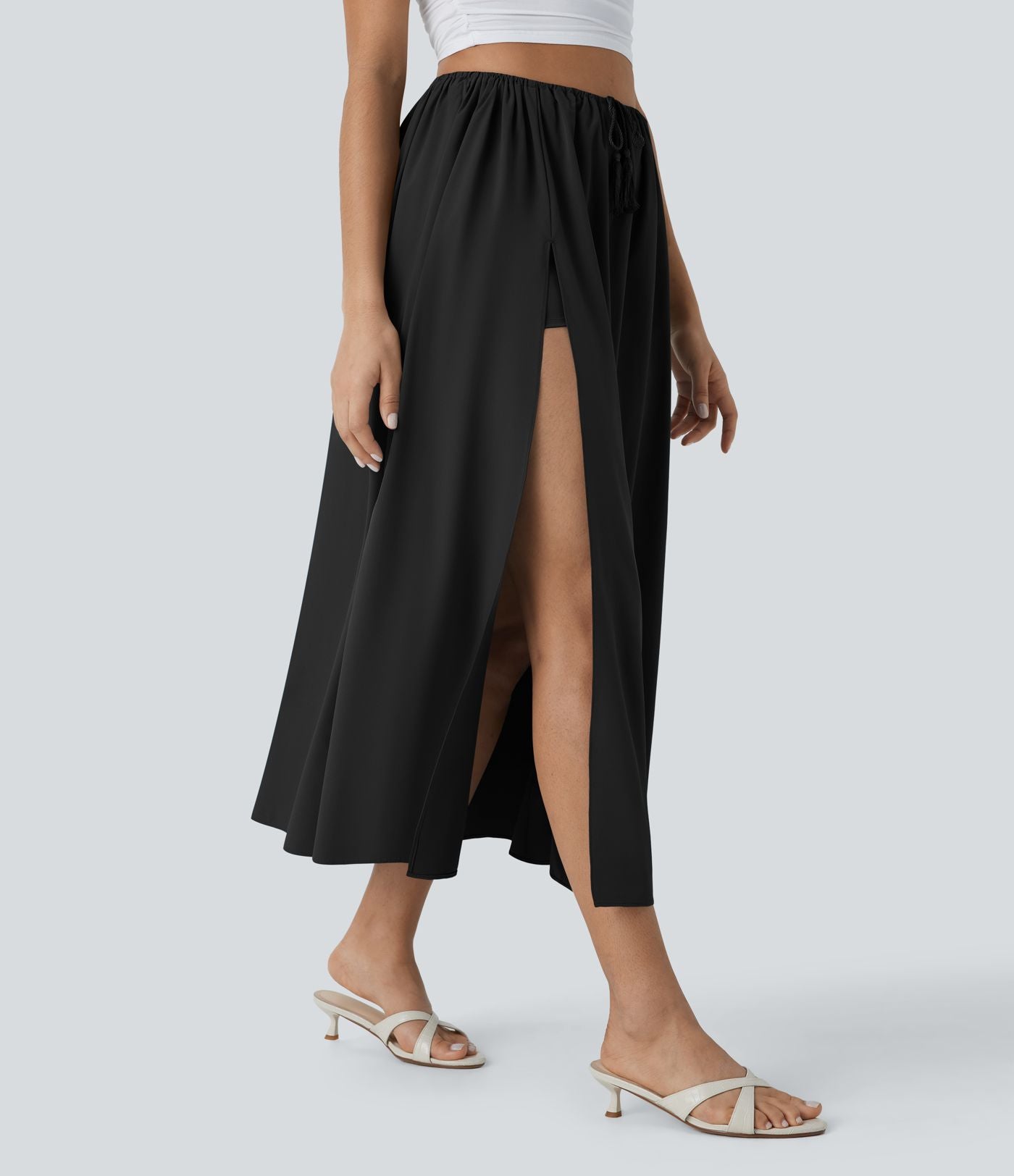 Jupe midi fluide fendue de plage 2 pièces taille haute à séchage rapide Breezeful™ avec cordon de serrage