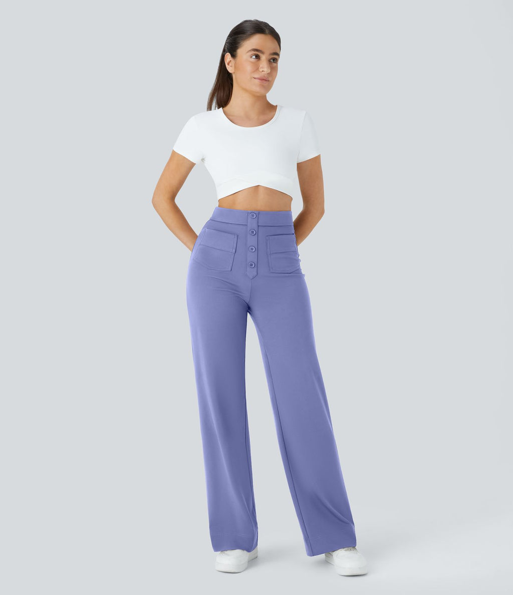 Pantalon taille haute coupe droite DayStretch avec poches