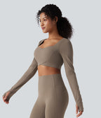 Halara UltraSculpt™ Top court de sport push-up à manches longues avec passants pouces et ourlet croisé