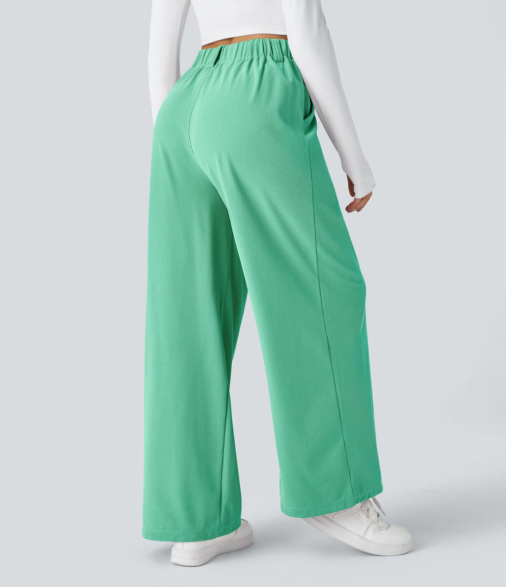 Halara Flex™ Pantalon Tailleur Large Fluide Gaufré Taille Haute Poches Latérales