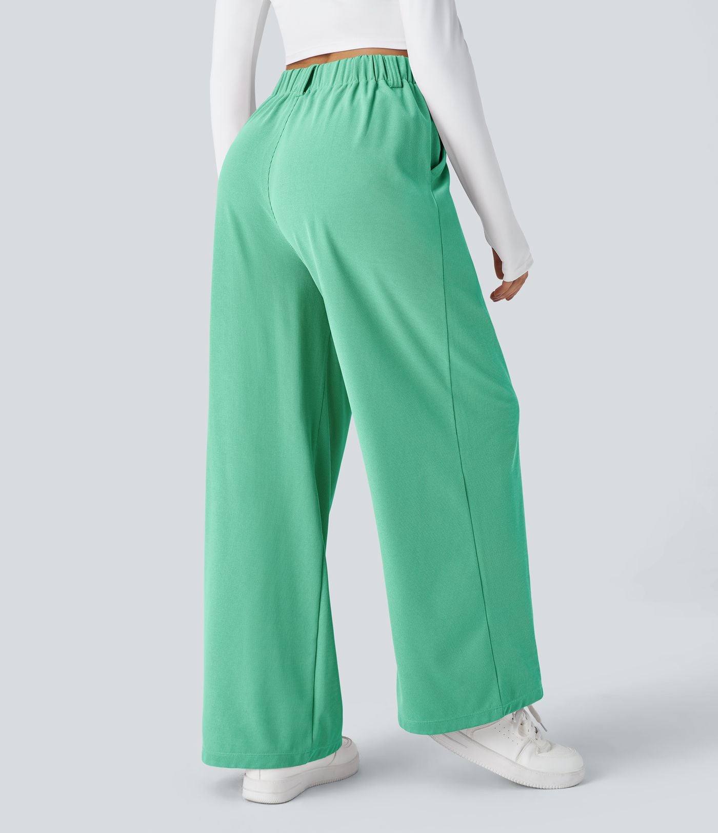 Halara Flex™ Pantalon Tailleur Large Fluide Gaufré Taille Haute Poches Latérales