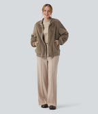 Veste bomber sherpa zippée à manches longues avec poches