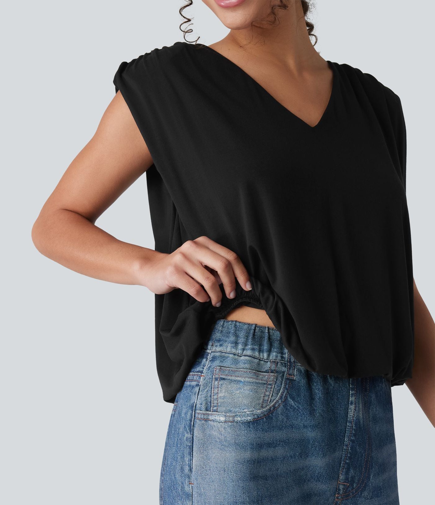 Top casual col V sans manches