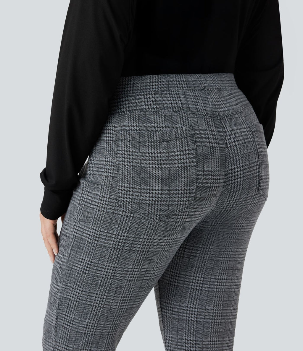 Pantalon tailleur skinny Halara Flex™ grande taille taille haute pied-de-poule à carreaux avec poches