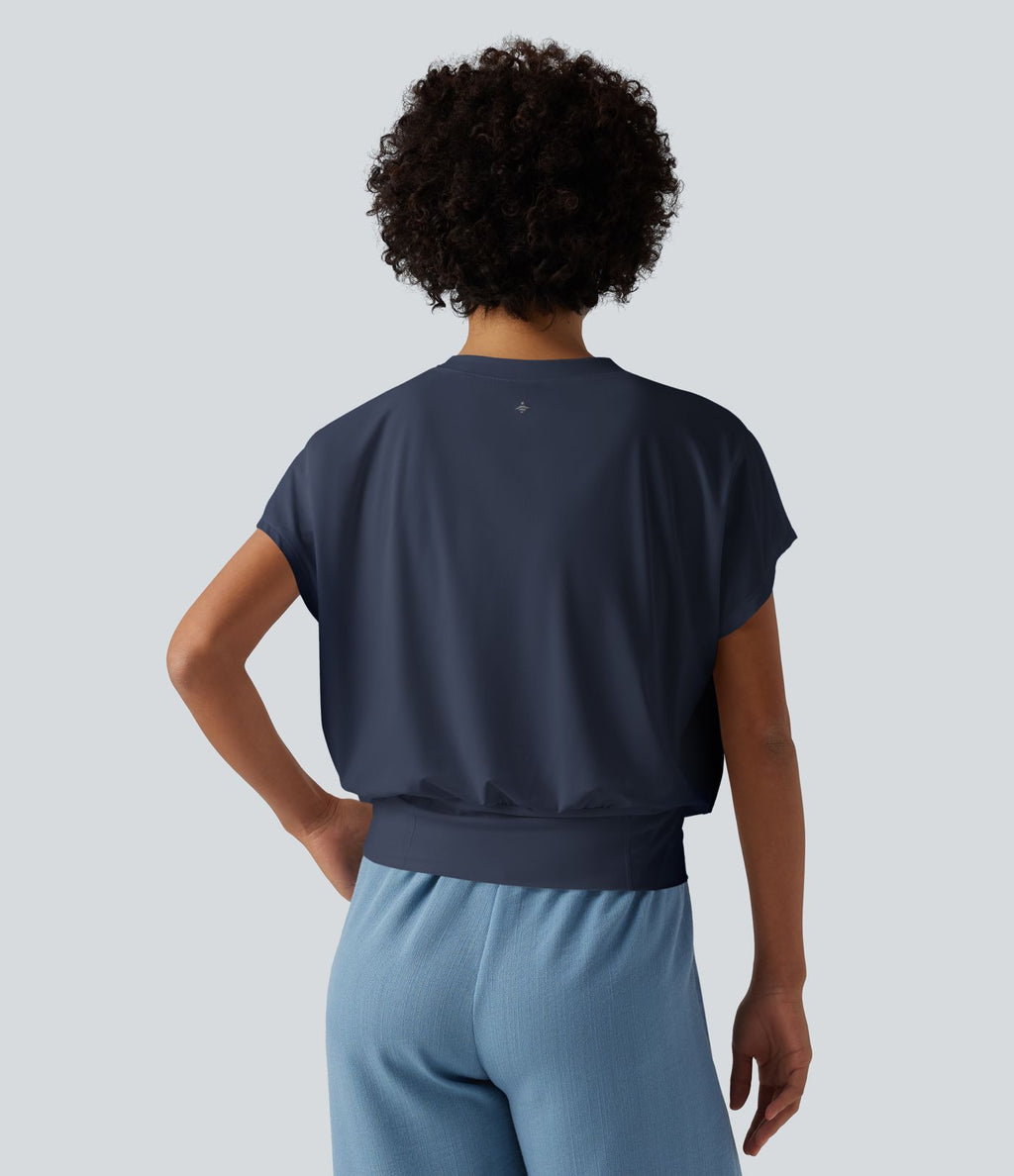 Haut de sport yoga oversize col V à manches courtes effet frais InstantCool à séchage rapide