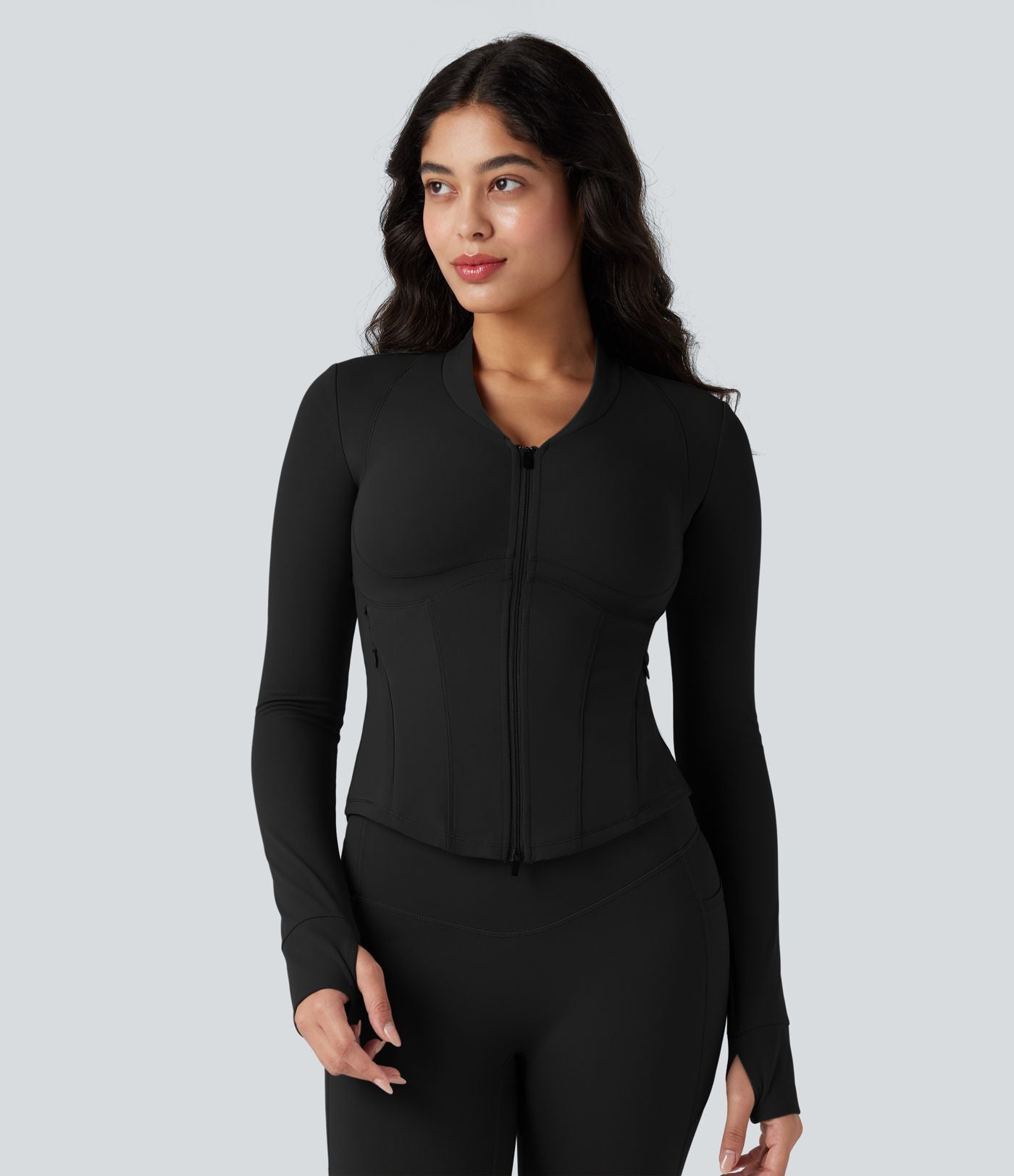 Veste yoga Halara UltraSculpt™ push-up col V manches longues avec trous pouces et poches