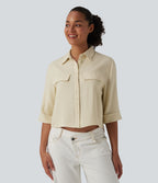 Chemise décontractée mélange lin manches mi-longues