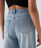 Bermuda en jean délavé Halara Flex™ taille haute à poches multiples