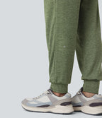 Jogging taille haute froncé chiné avec poches