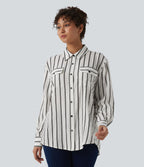 Chemise décontractée à rayures manches longues avec poches