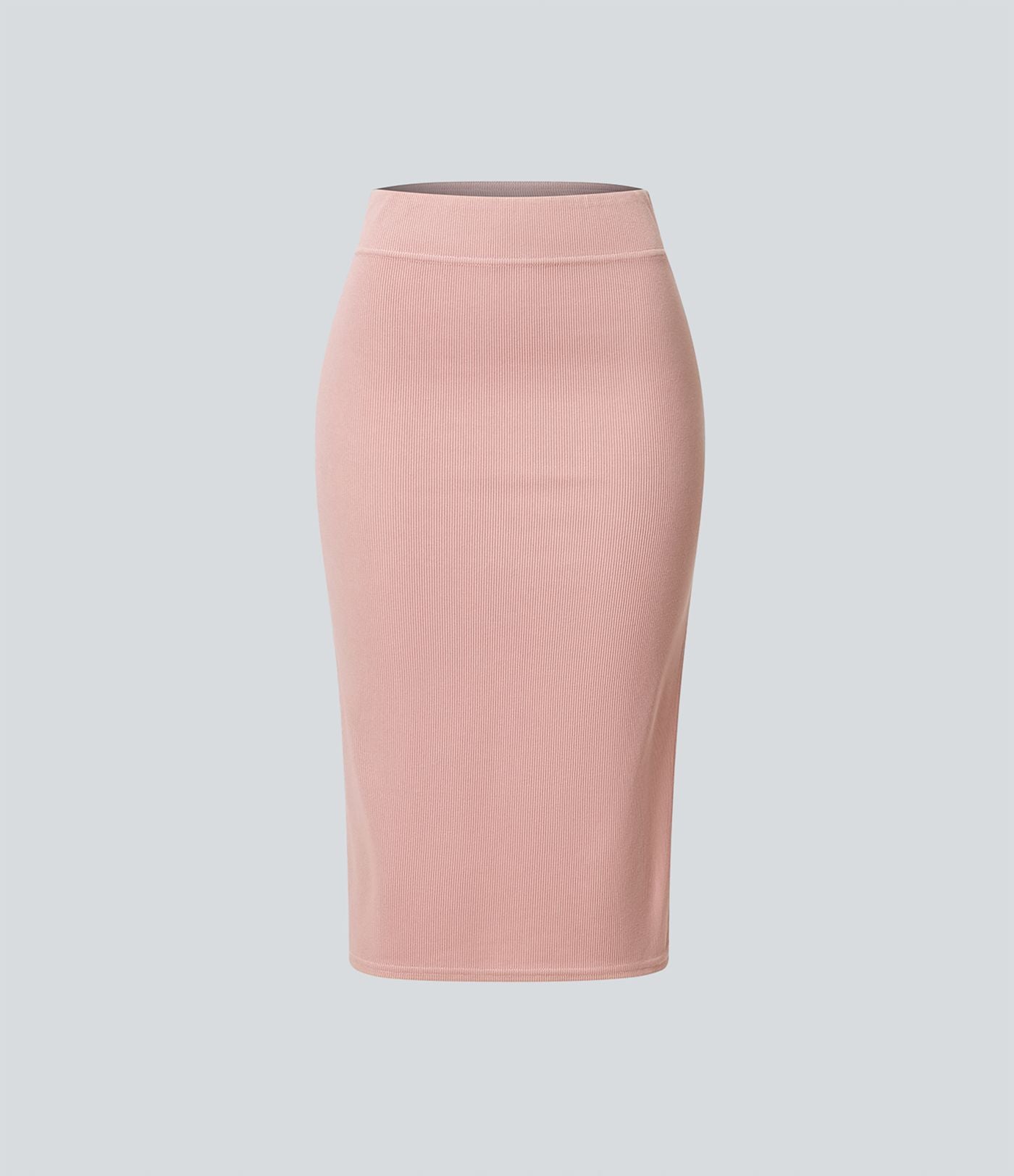 Jupe Midi Moulante Casual en Côtes Taille Haute Fendue