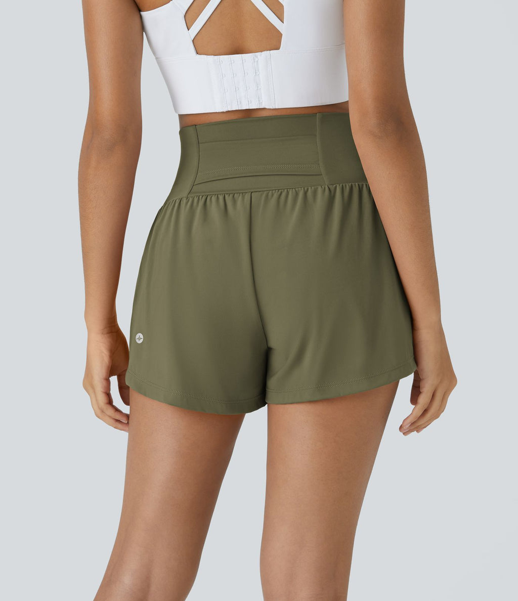 Short 7,5cm Yoga 2 en 1 Super Taille Haute Poches Arrière Poches Cachées Latérales