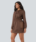 Robe active SpacerTek™ mini à capuche, manches longues, avec cordon de serrage et poches