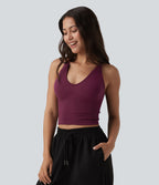 OneForm Seamless Flow Débardeur de yoga crop dos nu croisé décolleté en V profond avec soutien-gorge intégré