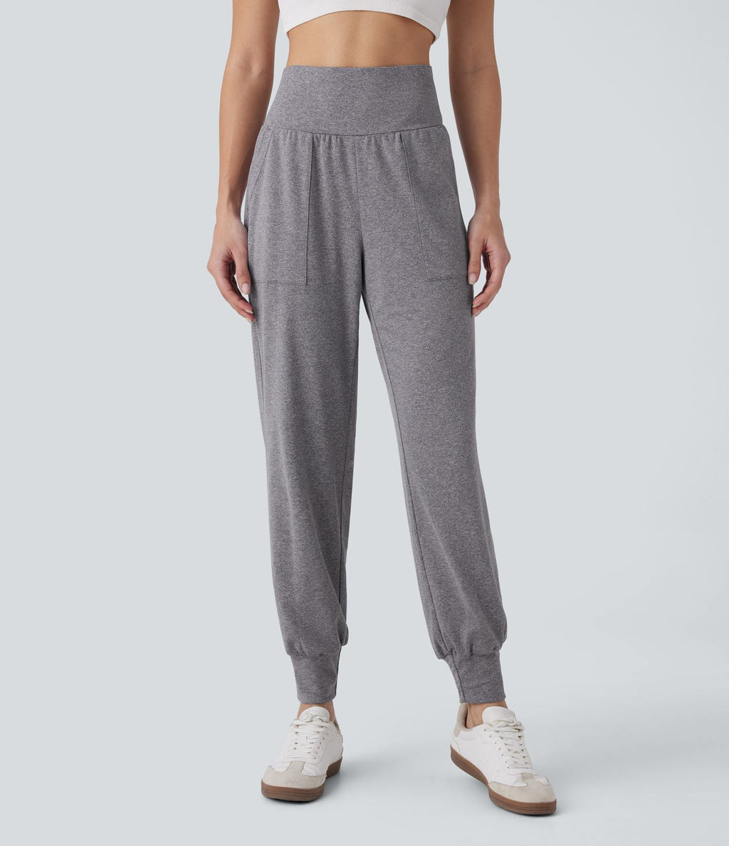 Pantalon jogging décontracté taille haute avec poches latérales