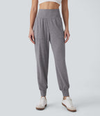 Pantalon jogging décontracté taille haute avec poches latérales