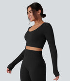 Haut de sport yoga court en maille gaufrée à manches longues sans couture OneForm Seamless Flow
