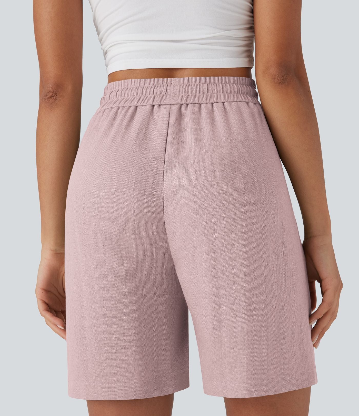 Short décontracté effet lin taille haute avec cordon de serrage et poches latérales