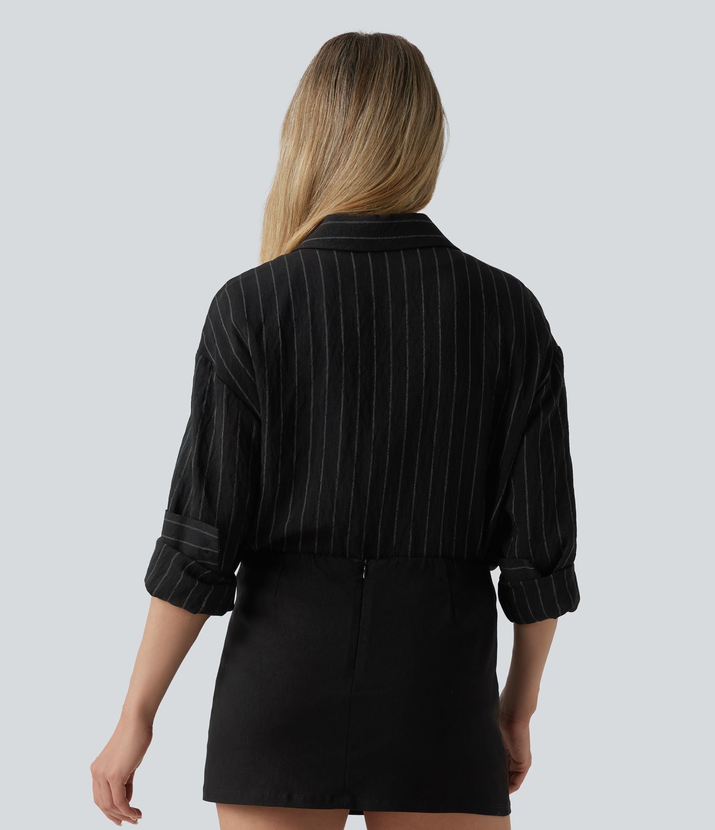 Chemise tailleur à manches longues à rayures mélange lin