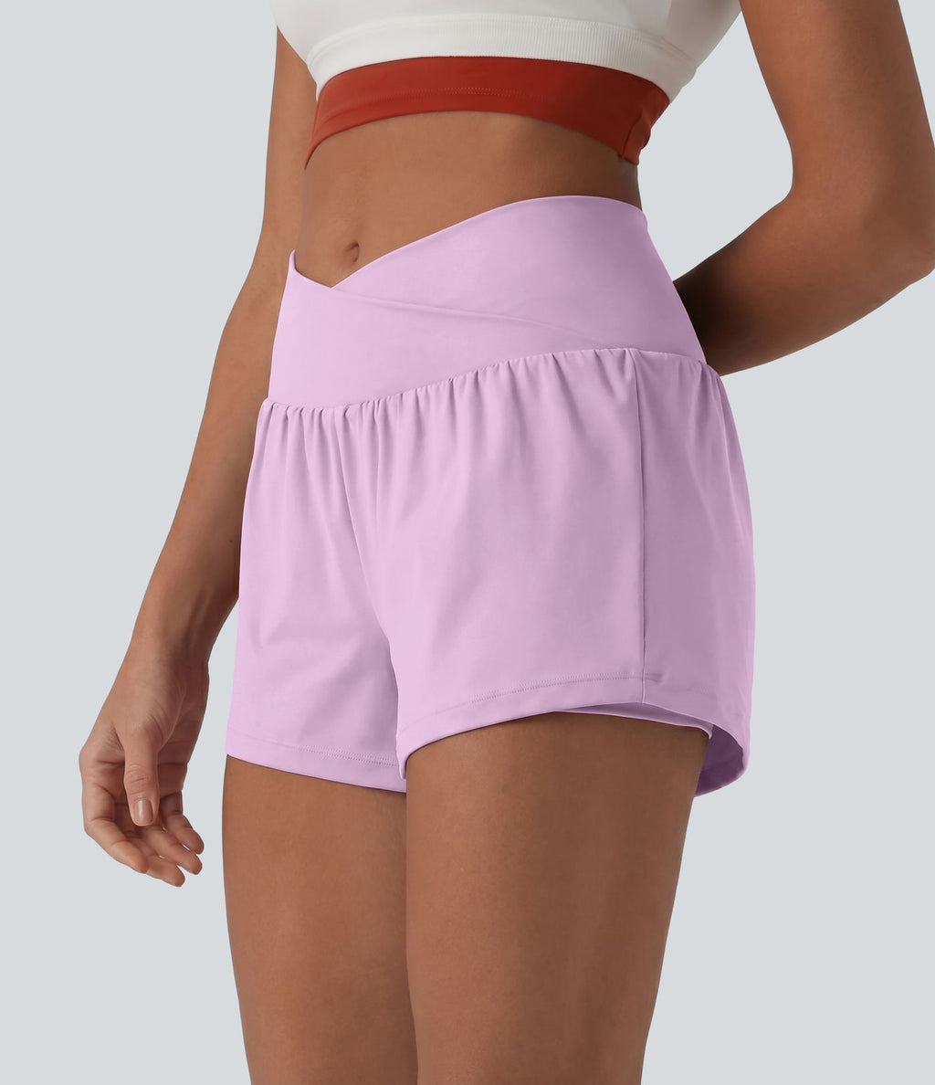 Short de yoga 2-en-1 SoftlyZero™ Airy croisé taille haute 7,5 cm effet frais InstantCool avec poches