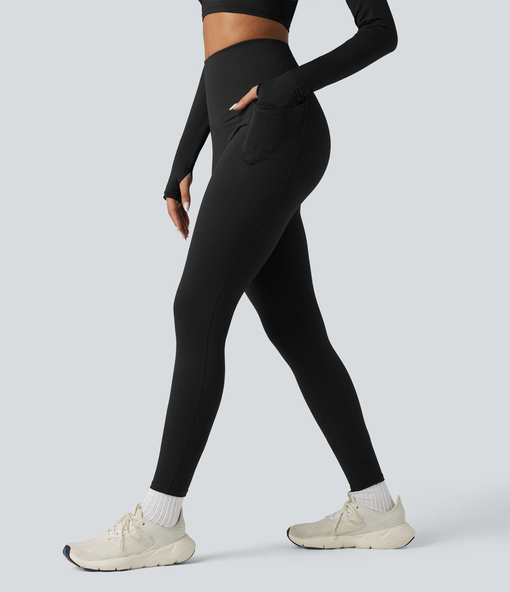 Legging running polaire thermique gainant croisé dos taille haute Halara UltraSculpt™ Heat avec poches