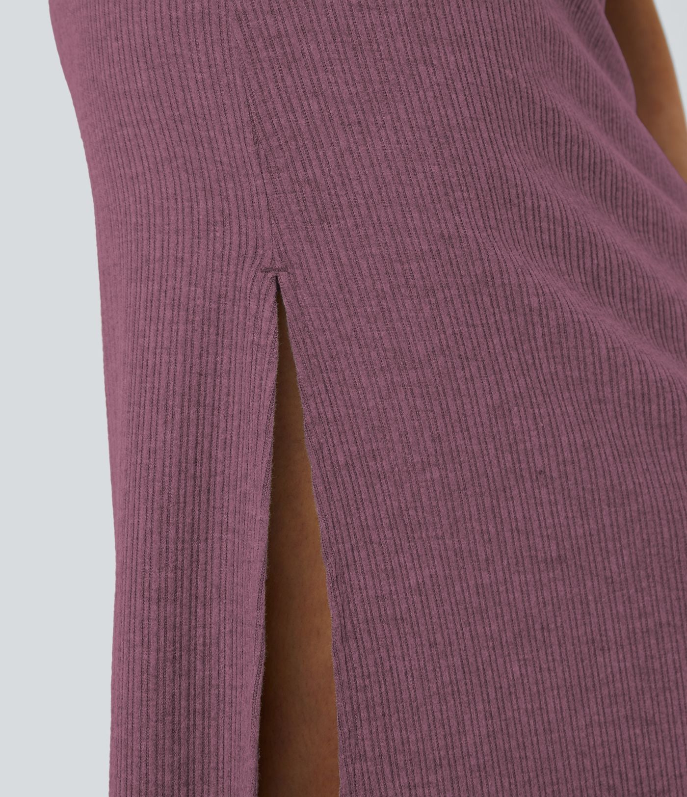 Jupe Casual Maxi à Taille Haute et Ourlet Fendu en A-Line en Côtes