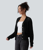 Cardigan décontracté en maille tricotée col V manches longues