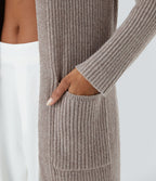 Cardigan long casual à capuche, manches longues et poches