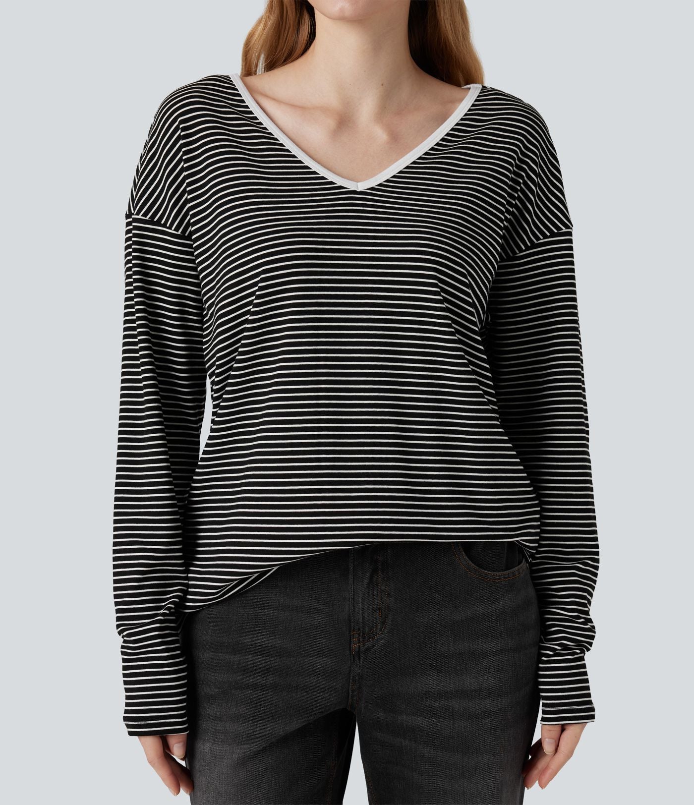 T-shirt rayé col V manches longues