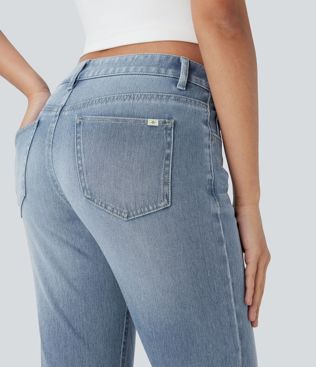 Jean bootcut délavé Halara Flex™ taille basse avec bouton, fermeture éclair et poches multiples