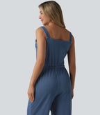 Halara Flex™ Combinaison casual en denim coupe droite cordon de serrage avec poches