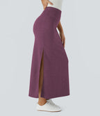 Jupe Casual Maxi à Taille Haute et Ourlet Fendu en A-Line en Côtes
