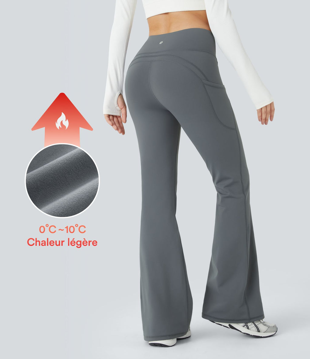 Pantalon de yoga évasé thermique taille haute avec poches latérales