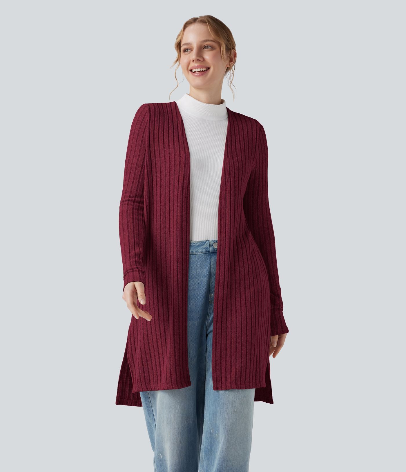 Manteau décontracté côtelé à manches longues avec fentes