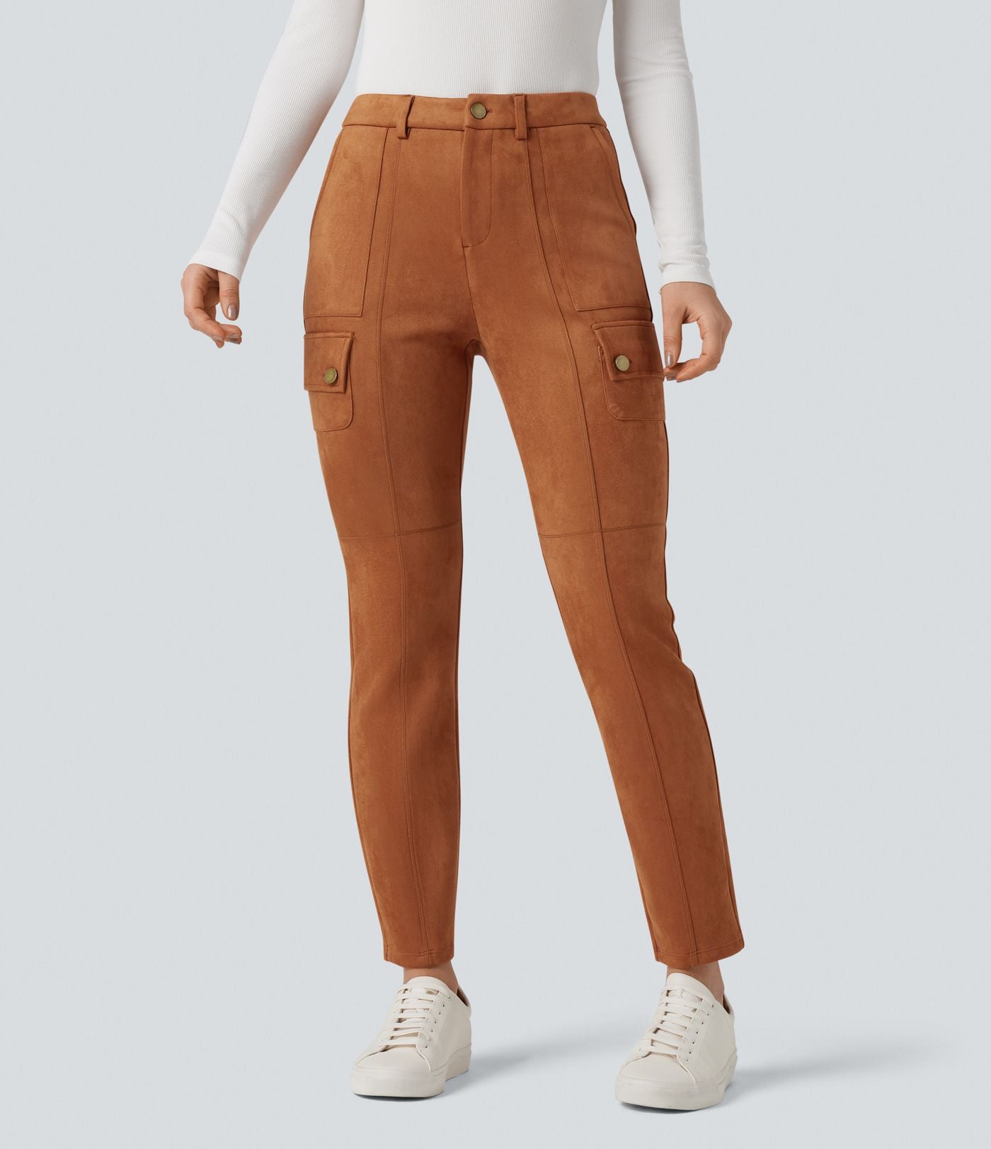 Pantalon cargo équestre en suède, taille haute, avec poches