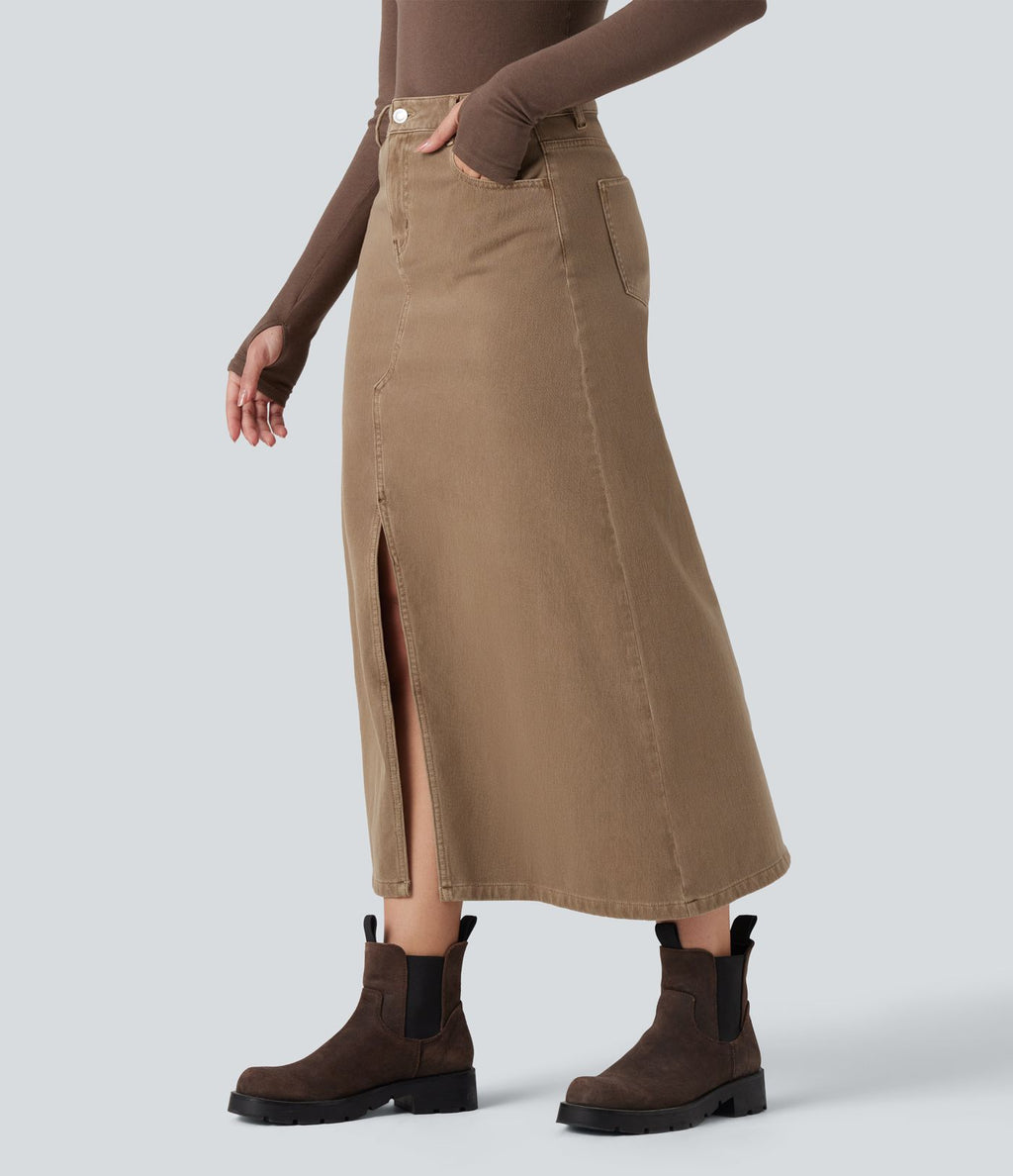 Jupe en jean colorée Halara Flex™ fendue mi-longue taille mi-haute avec poches