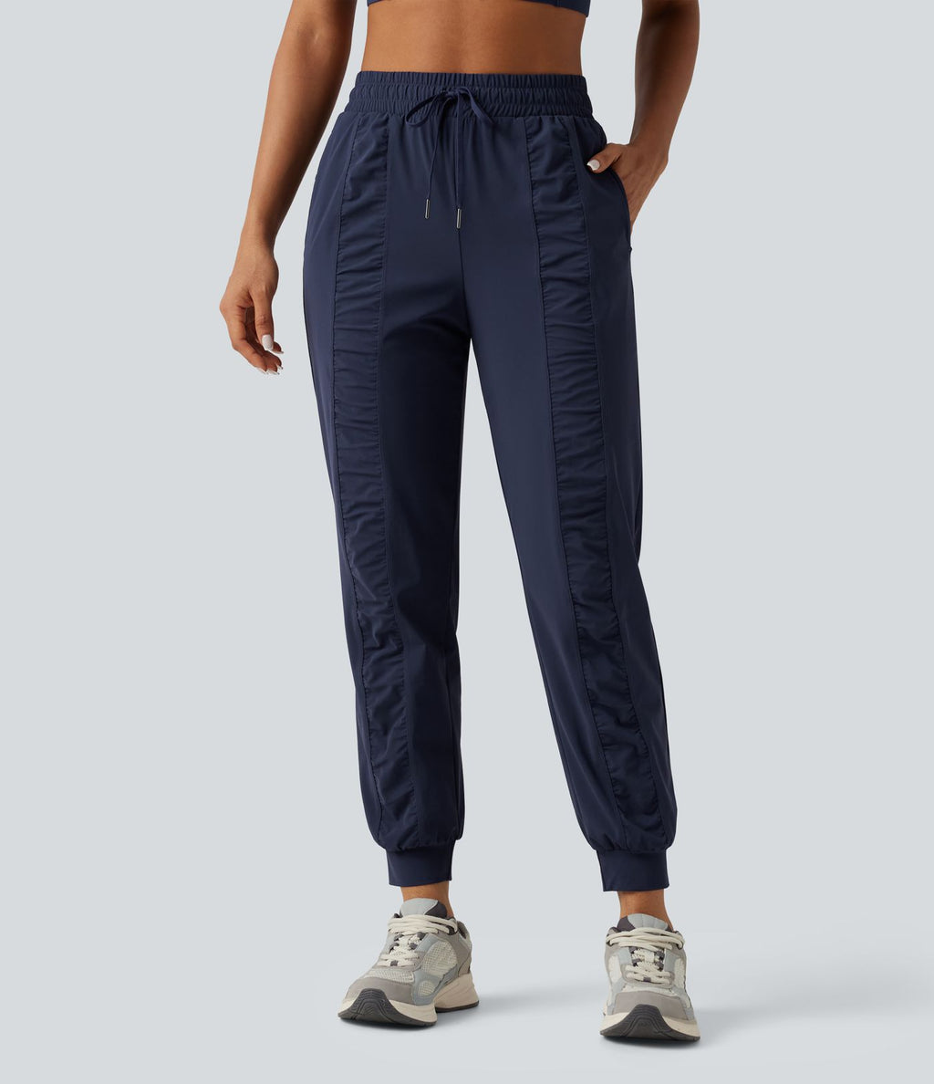Jogging de running taille haute, cordon de serrage, fronces, coupe fuselée, séchage rapide, à effet frais InstantCool, avec poches, protection solaire UPF40+